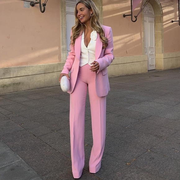 Zara Jackets & Blazers - ZARA SET WOMAN TUXEDO COLLAR BLAZER & PANT blazer Size Xsmall  Baby pink